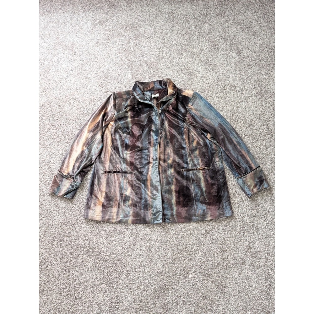 Logo by Lori Goldstein Printed Velvet Shawl Collar Blazer Plus Size 2X NWT